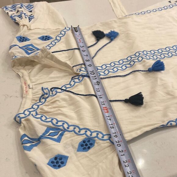 The Pearl Pagoda 100% Linen White Embroidered Long Sleeve Grecian Maxi Dress M - Picture 6 of 14